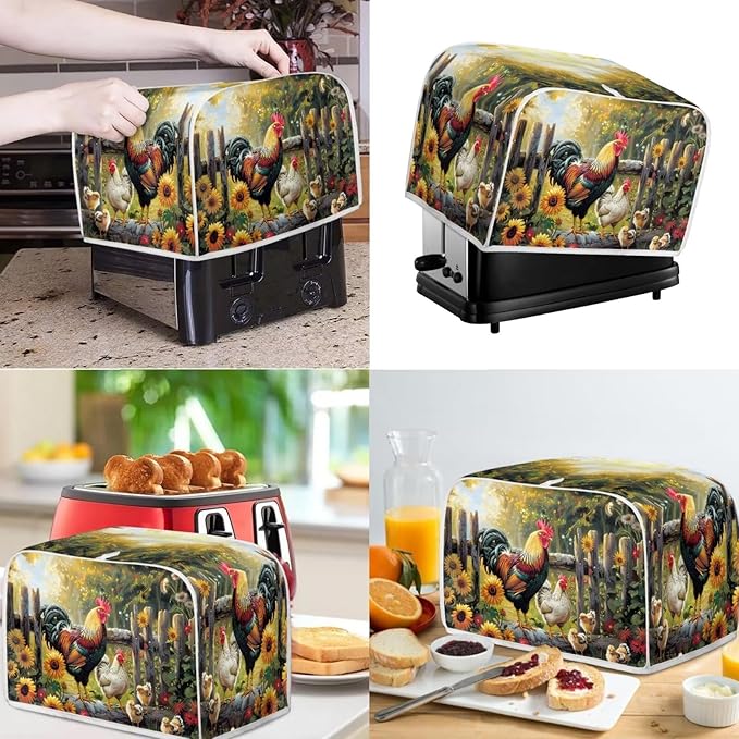 Rooster Blender Cover Toaster Cover 4 Slice Washable Dust Protection Sunflower Kitchen Small Appliance Dust Covers Kitchen Accessories