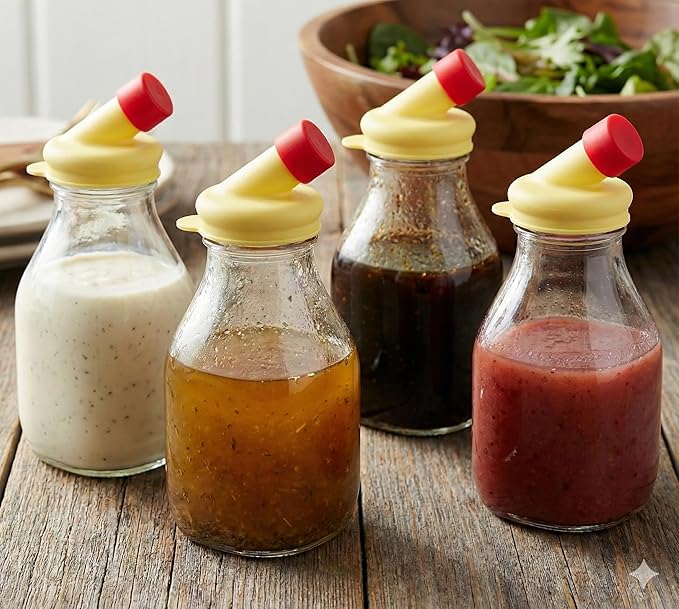 kitchentoolz 16oz Salad Dressing Shaker Bottle – Glass Bottle Salad Dressing Dispenser Container with Tamper-Proof Lid – 4 Pack