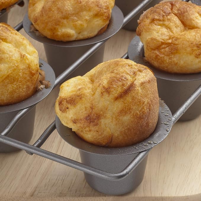 Fox Run Non-Stick Popover Pan, 6 Cup Yorkshire Pudding Pan, Grey | Bake Popovers & Yorkshire Pudding | Easy Release Nonstick | Consistent Results | 6 Cup Pop Over Baking Pan | Baking Gadget