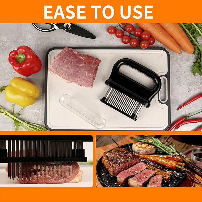 Chicken Shredder Tool Twist Large bundle with 48 Sharp Needle blade Meat Tenderizer, Kitchen Scissors, Brush (4 Items) - Heavy Duty Stainless Steel, Ergonomic, Anti-Slip, Dishwasher Safe & BPA Free