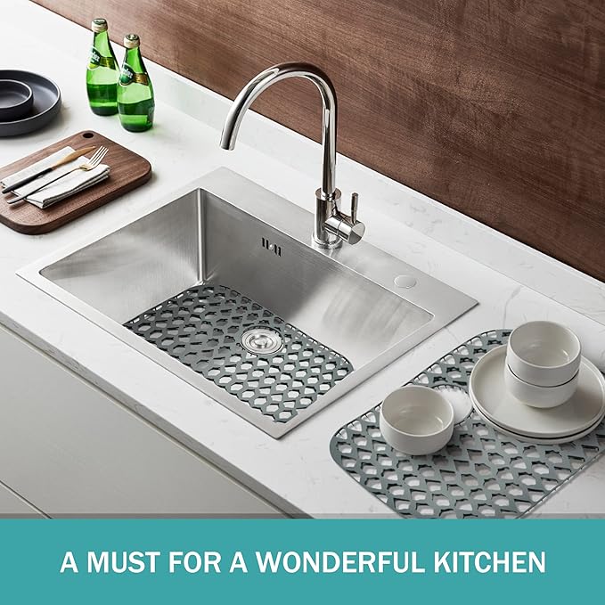 SAMSIER Silicone Sink Protectors Mats (13x11 & 14x12 & 16x12 & 18x16 & 19x14 & 21x16 & 22x13 & 25x16 & 26x14 & 28x14 & 30x16) for Bottom of Kitchen Sink (21”x16”, Rear Drain)