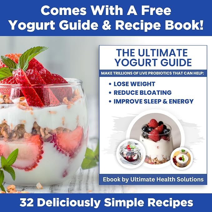 Ultimate Probiotic Yogurt Maker XL with 50% More Capacity, Adjustable Time & Temp Control, Make Trillions of Live Probiotics at Home to Support Gut Health, UNLIMITED LIFETIME WARRANTY (12-Jar Model)