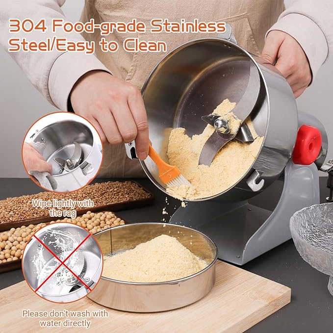 BI-DTOOL Electric Grain Mill Grinder 2000g Stainless Steel Pulverizer 36000r/min High-speed Grain Mill 3500W Dry Material Grinding Machine 270° swingable Superfine powder for Home and Commercial