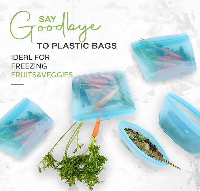 ZIP STANDING Silicone Food Storage Bag And 2 cup Silicone Freezer Trays With Lid, Soup Freezer Container,Large Ice Cube Molds With Reinforced Steel Ring Top Perfect for Freezing Soups, Lasagnas, Casse