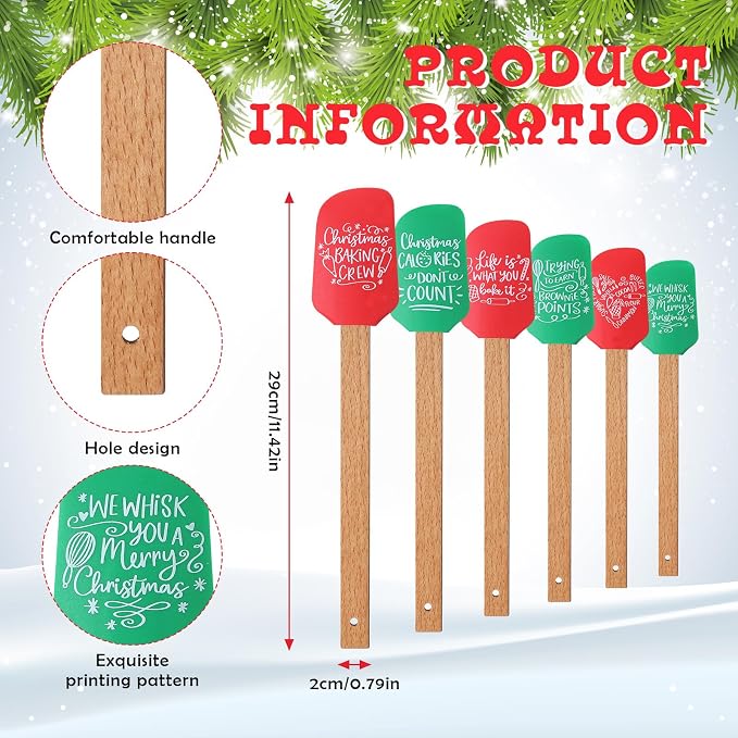 Zhehao 12 Pcs Christmas Silicone Spatulas Pot Holders Set Heat Resistant Pot Holders with Pocket Baking Gifts for Christmas Gift Party Supplies (Classic Christmas Style)