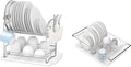 Simple Houseware 2-Tier Dish Rack with Drainboard + Over Sink Counter Top Dish Drainer Drying Rack, Chrome