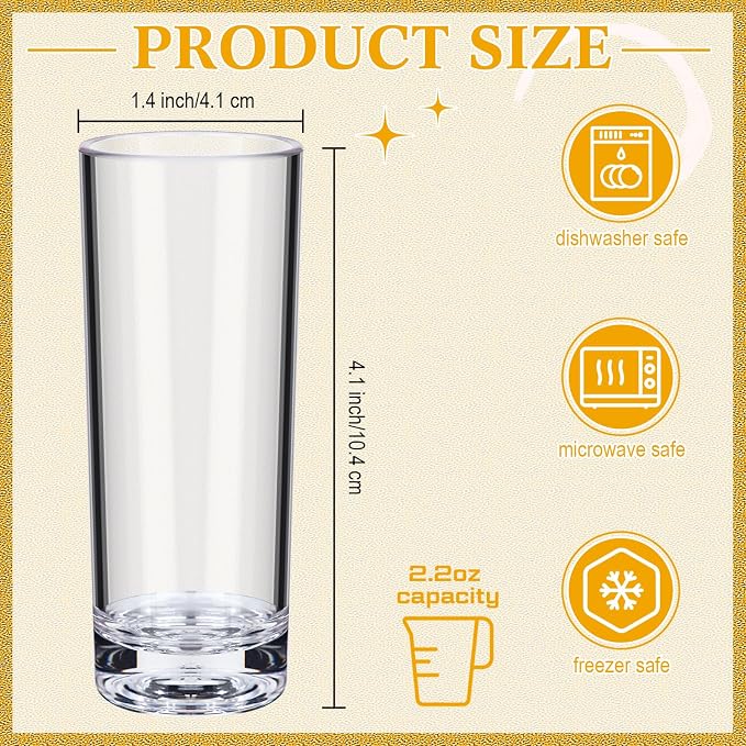 FillTouch 72 Pcs Shot Glasses Set 2.2 oz Mini Shot Cup Bulk, Clear Plastic Unbreakable Base Plastic Glass for Custom, Birthday Wedding Guest Gift (Tall)