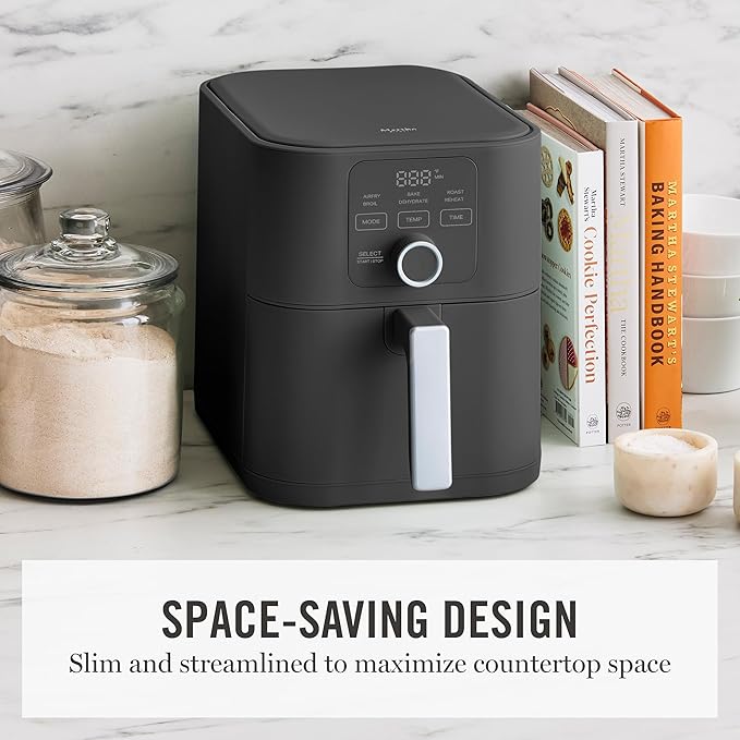 Martha Stewart 6QT Air Fryer, 6-in-1, Bake, Broil, Roast, Air Fry, Dehydrate, Reheat, Ceramic Non-Stick Basket, Crispy Results Fast, 400°F Max Temp, Shake Reminder, Auto Shut-Off, Caviar Gray