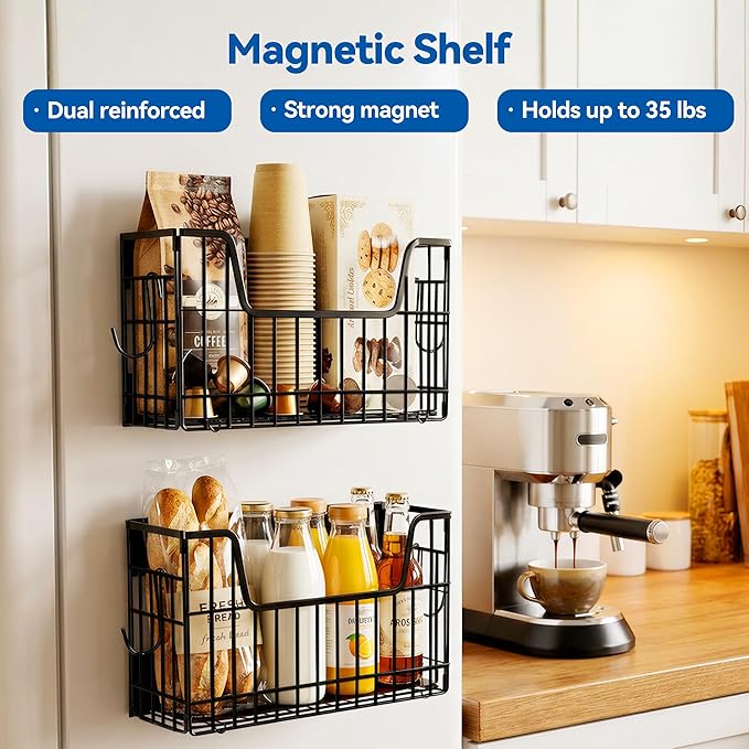 3PCS Magnetic Shelves for Fridge, Strong Metal Magnetic Fruit Vegetable Basket Kitchen Storage Fridge Organizer for Potato & Onion, Fully Assemble