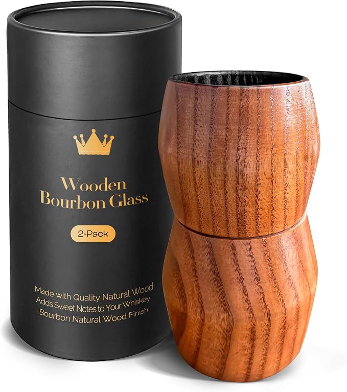Charred Wooden Bourbon Drinking Glass, Bourbon Gifts for Men – 10 oz Wooden Old Fashioned Glasses Set Whiskey Tumbler | Birthday Whiskey Gifts for Men, Dad or Brother Original Bourbon Tumbler (2 Pack)