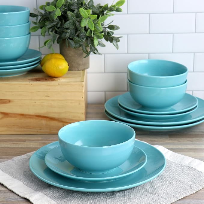 Elama Luna 18 Piece Round Porcelain Dinnerware Set (Blue)