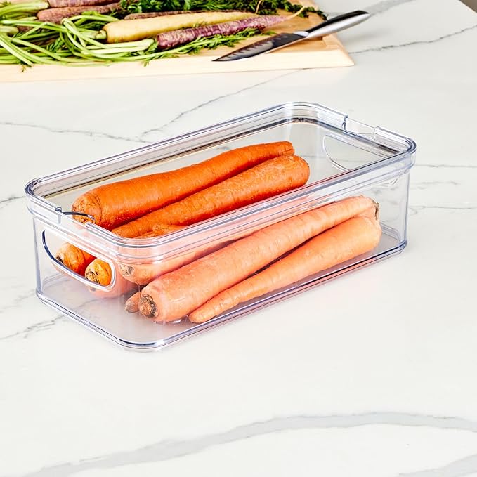 iDesign Stackable Fridge Organizer Bins with Lids for Fresh Produce - Set of 6 - Clear