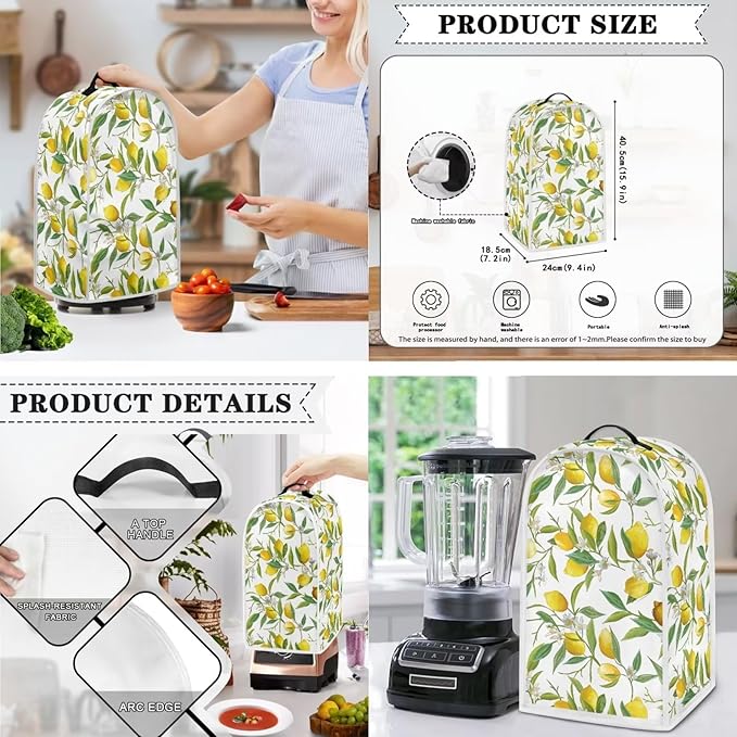 Fruit Theme Lemon Printed Appliance Covers Set Washable Kitchen Blender Dust Cover Bread Maker Toaster Cover 4 Slice Kitchen Accessories Size L