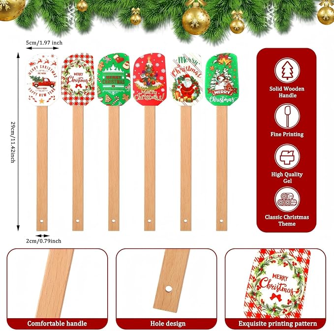 Zhehao 24 Pcs Christmas Silicone Spatulas Pot Holders Set - Heat Resistant Pot Holders with Pocket - Baking Gifts for Party Supplies (Cute Christmas Style)