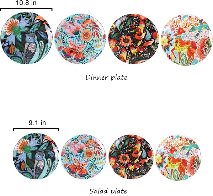 Melamine Plates Set for 4-8 Pcs:Camping Dishes Set with 4 Dinner Plates and 4 Salad Plates.Lightweight and Unbreakable.Indoor and Outdoor Use.