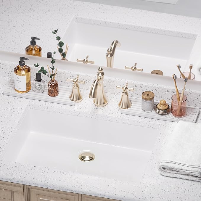Faucet Mat for Kitchen Sink, Water Absorbing Stone Tray for Sink, 23.6" Long Diatomite Fast Drying Stone Mat, Splash Guard Faucet Mat for Bathroom Counter