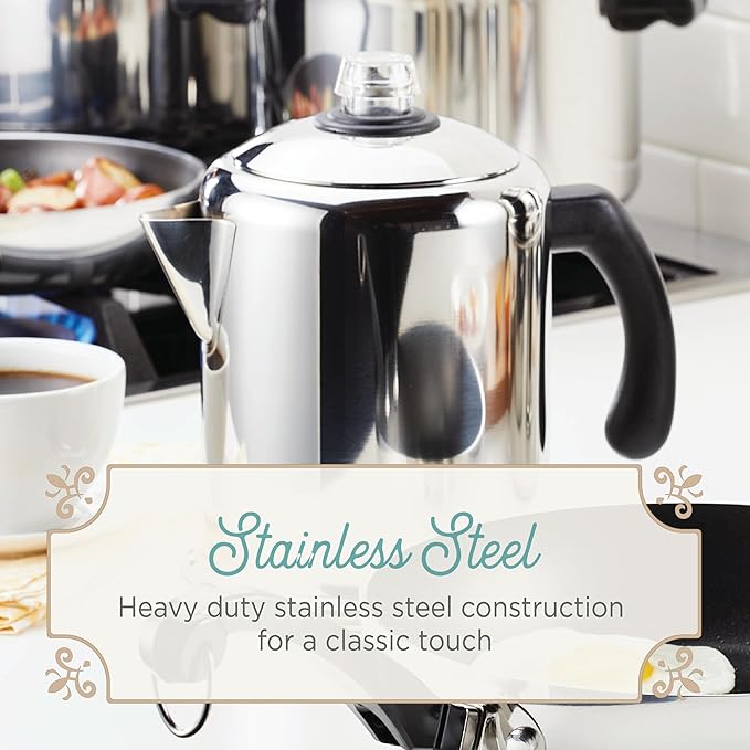 Farberware Classic Stainless Steel Yosemite Percolator Coffee Pot, 8-Cup, Stainless Steel