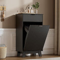 Modern Tilt Out Laundry Hamper Cabinet, 10 Gallon Wooden Trash Can Cabinet with Storage Drawer, Hidden Fluted Bathroom Storage Cabinet for Kitchen, Living Room (Black, 20.47"W x 35.83"H x 13"D)