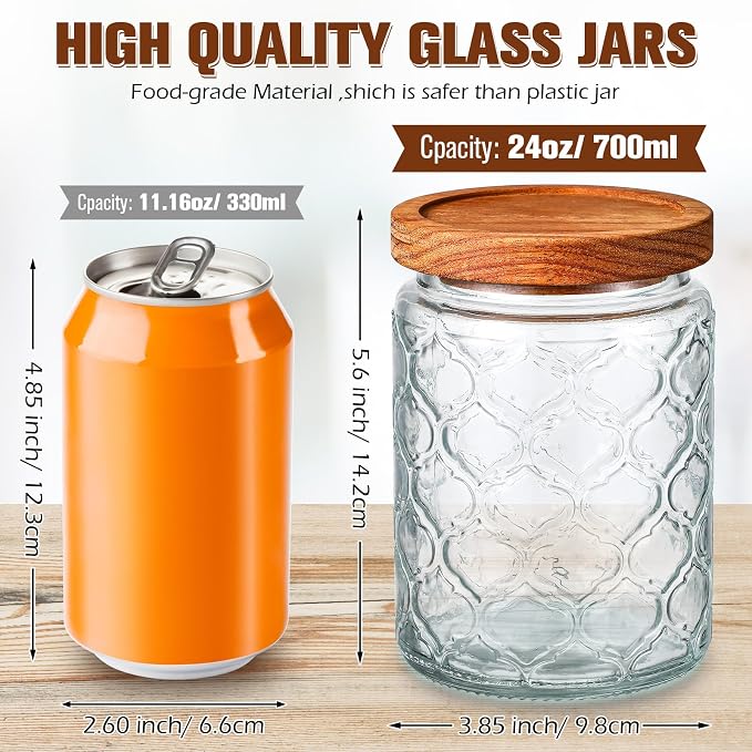 Sumind 6 Pcs Vintage Glass Jars with Wooden Lids 24 oz Airtight Glass Food Storage Containers Sets Clear Rustic Canisters Decorative Storage Jars for Spice Coffee Tea Candy Cereal Flour(Retro)