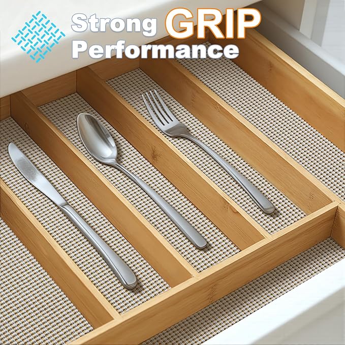Songrey Non-Adhesive Drawer and Shelf Liner, Non Slip Cabinet Liners, Protect Kitchen Cupboard, Bathroom Drawers, Breathable, Thick Strong Grip mat (23.6IN x 20FT, Light Gray)