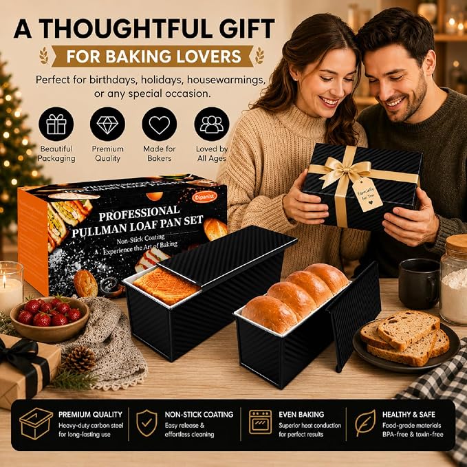 Bread Loaf Pan with Lid, 2-Pack, 2.2LB & 1LB | Food-Grade Nonstick Coating, Easy Release, Perfect Loaf Shape, Corrugated Design, Oven Safe up to 450°F