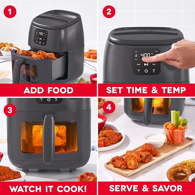 Dash 2.6QT Infrared Digital Small Air Fryer - Compact Air Fryer with Safe Ceramic Nonstick, Viewing Window, 2 Custom Presets & Auto Shake Reminder - Dishwasher Safe Parts