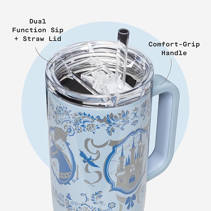 Corkcicle Cruiser Insulated Tumbler with Handle & Straw - Keeps Beverages Cold 20 Hours - Triple Insulated - Summer Drinkware Gift - Keeps Drinks Ice Cold - 40 oz - Princess Cinderella