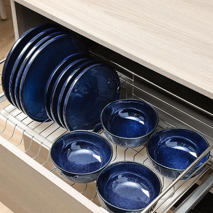 Vicrays Ceramic 12 Pieces Dinnerware Set - Dinner Plates Salad Plates Cereal Bowls Set Service for 4 - Scratch Resistant Microwave Oven Dishwasher Safe - Blue