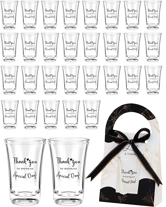 Wedding Favors for Guests-50 Sets wedding party favor bulk Acrylic Clear Shot Glasses,Plastic Glasses Wedding Thank You Gifts with Treat Boxes for Bridal Shower Friends Family Guests