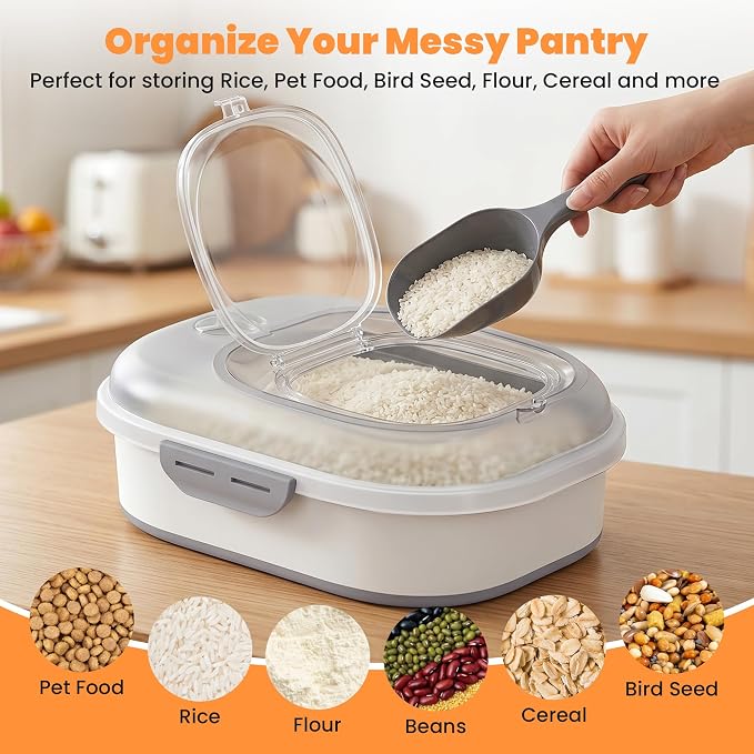 50 Lbs Rice Storage Container with Wheels, Collapsible Airtight Dog Food Storage Container with Transparent Lid, Measuring Cup, Scoop, Handle, BPA Free Rice Holder for Pet Food, Grain, Bird Seed