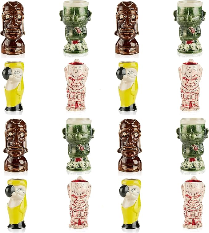 LEMONSODA Ceramic Hawaiian Tiki Glasses (Luau, Set of 16)