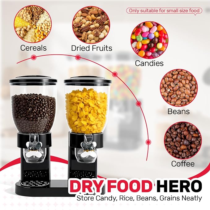 Dual-Control Cereal Dispenser Countertop, 2 Pack 2L Cereal Containers Storage with Airtight Lids, Rotating Dispenser for Pantry, Cereal, Dry Food, Candy, Rice, Grains, Coffee Bean