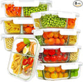 HOMBERKING 8 Pack Glass Meal Prep Containers 3 Compartment, 33oz Glass Food Storage Containers with Lids, Airtight Lunch Bento Boxes, BPA-Free & Leak Proof (Set of 8) - White