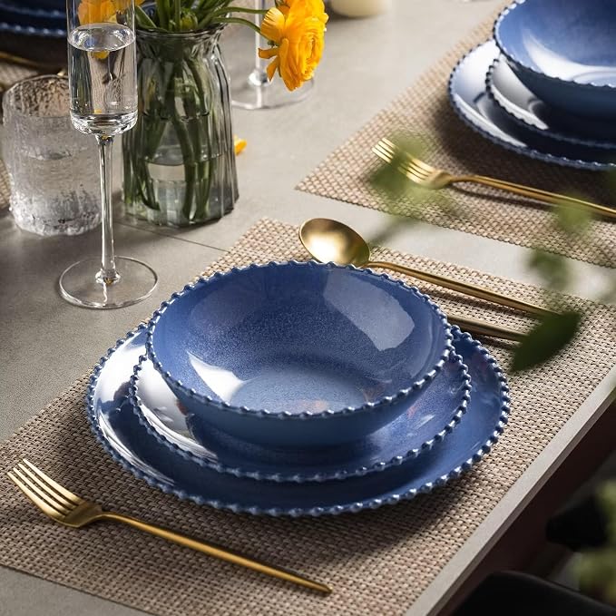 MissYIP 12 Piece Melamine Dinnerware Sets, Service for 4, Lightweight Unbreakable, BPA Free, Food Grade Plates Sets, Dishwasher Safe, Indoor and Outdoor Use