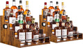 YQBRAO 2 Pack 4-Tier Liquor Bottle Display Shelf, 16-Inch Wooden Bar Shelves for Liquor Bottles, Countertop Whiskey Shelf and Bourbon Shelf Organizer for Home Bar, Kitchen (Rustic Brown)