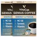 Genius Vanilla Keto Coffee Pods by VitaCup w/MCT Oil, Turmeric, B Vitamins, & D3 for Energy & Focus in Single Serve Pod Compatible with K-Cup Brewers Including Keurig 2.0, 32 CT