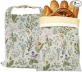 Bread Bags for Homemade Bread- Herbs Wild Flowers Vintage Botanical 2 Pack Linen and Beeswax Sourdough Storage Bags, Reusable Keeper, Keeps Breads Fresh Longer, Gifts for Bakers