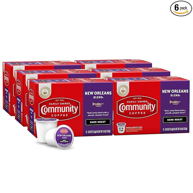 Community Coffee New Orleans Blend 72 Count Coffee Pods, Special Dark Roast, Compatible with Keurig 2.0 K-Cup Brewers, 12 Count (Pack of 6)
