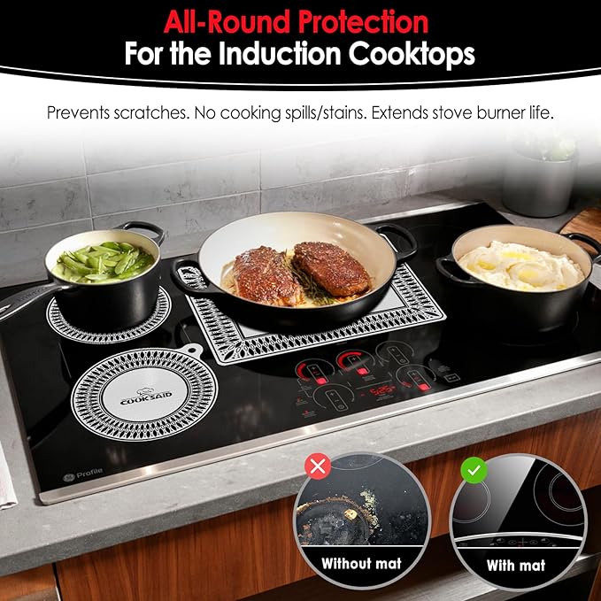 Cook's Aid 5 PCS Silicone Induction Cooktop Protector Cover Mat (Magnetic) | 230°C (450℉) Heat-Resistant Induction Stove Protector | Multifunctional Silicone Mats