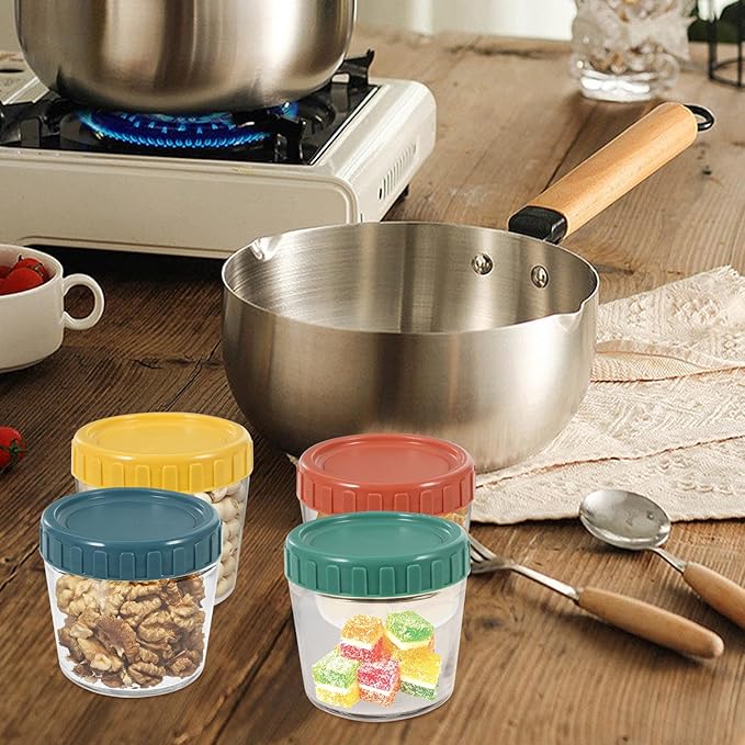 4pcs Glass Storage Jars with Airtight Screw Lids Small Glass Canisters for Tea Coffee Cereals with Sealing Rings for Kitchen and Meal Prep