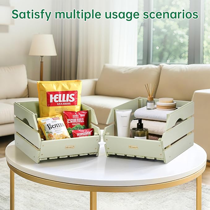 HABAU Potato Onion Storage Bin - Wood Stackable Produce Basket with Handles - Thumbnail 5