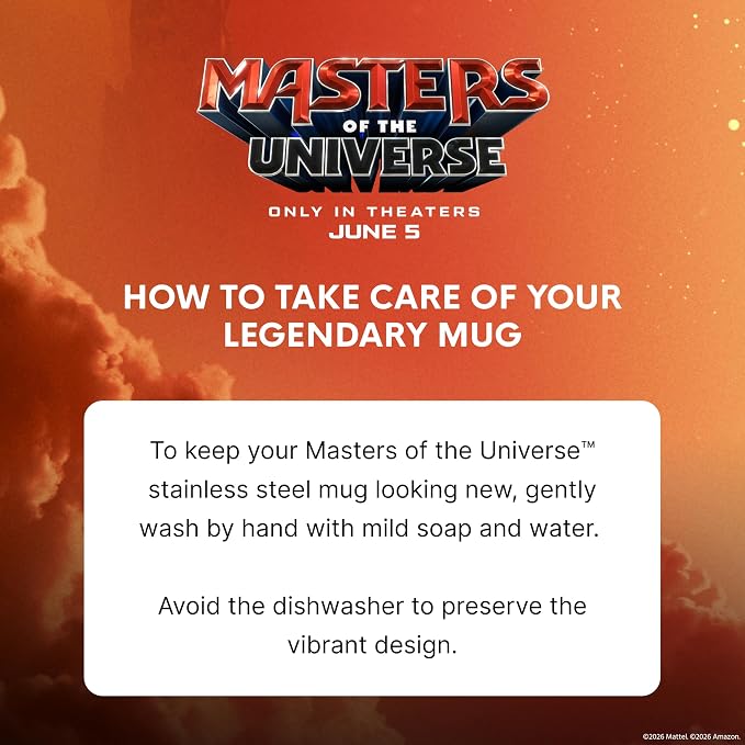 Dragon Glassware x Masters of the Universe (MOTU) Stainless Steel Camp Mug - 12 oz Insulated Camping Mug for Coffee, Tea, Matcha, Hot Beverages - Official 2026 Movie Merch - I Have the Power