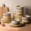TheTerra Ceramic Dinnerware Sets for 8, 24 Pieces Handmade Reactive Glaze Plates and Bowls Set, Scratch Resistant Dish Set, Oven & Microwave & Dishwasher Safe, Autumn Haze