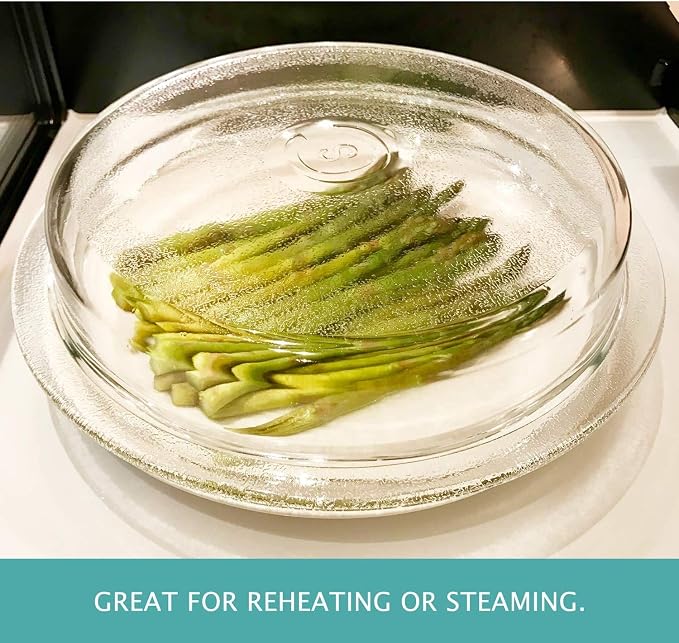 Cuchina Safe 2-in-1 Cover ‘n Cook Vented Glass Microwave Plate Cover and Baking Dish; Easy to Grip for Baking and Serving