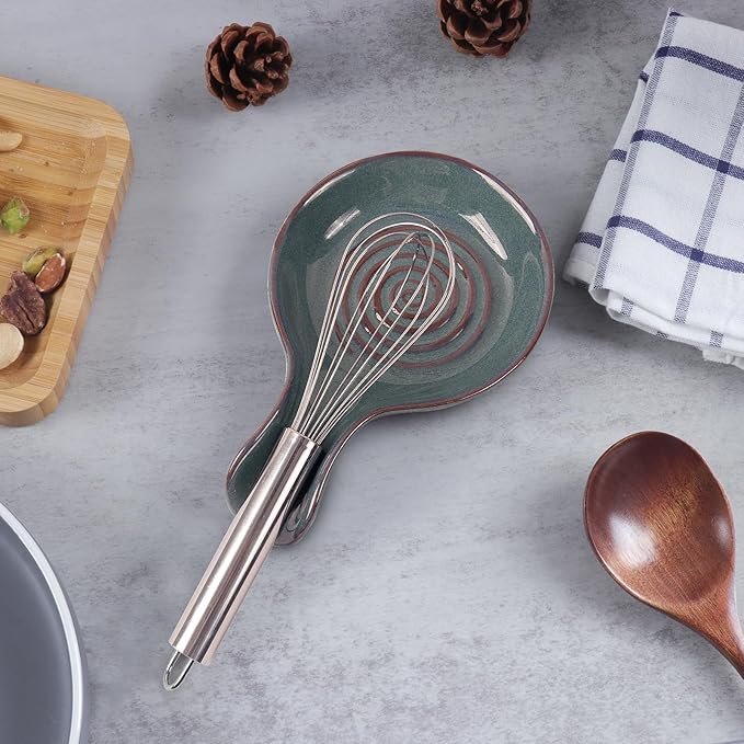 JINIHFW Spoon Rest for Kitchen, Ceramic Spoon Holder for Stove Top, Cooking Spoon Holder,Kitchen Spoon Rest,Heat Resistant Utensil Rest for Countertop, Dishwasher Safe, Blue-Green,1 PCS