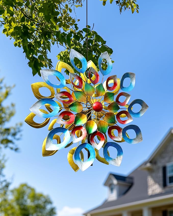 Yard Garden Wind Spinners with Stake - Large Outdoor Metal Wind Spinners, Lawn Yard Art Garden Decor (24" W x 84" H)