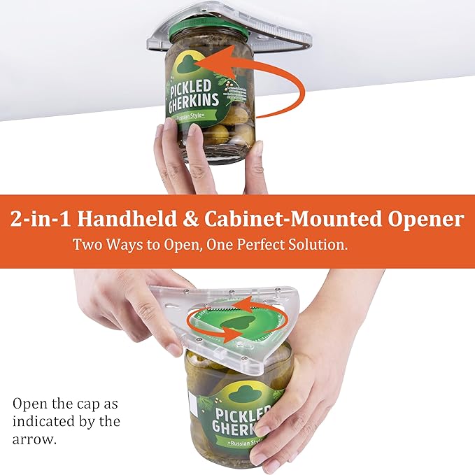 Uinxan Jar Opener for Weak Hand & Seniors with Arthritis,Handheld & Under Kitchen Cabinet-Twist Off Bottle Caps,One-Handed Magnetic Lid Open,Unique Gadget–Gift for Elderly,Women&Men (Transparent)