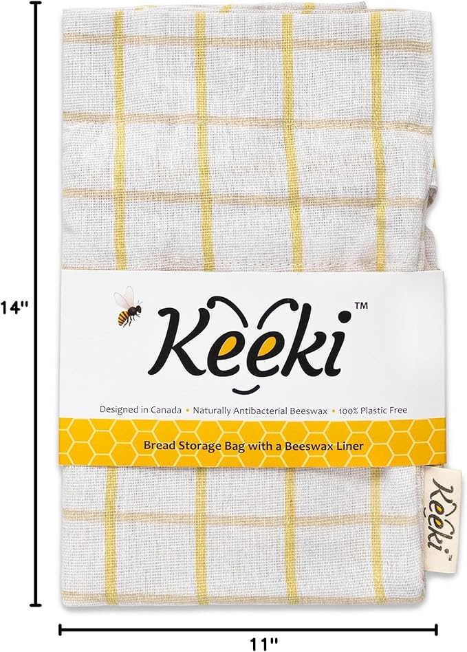 Keeki Bag - The Original Beeswax Lined Bread Bag for Homemade & Sourdough | Reusable Linen Bread Storage | Beeswax Wrap Alternative | Plastic-Free Storage w/Wide Drawstring Closure (Yellow)