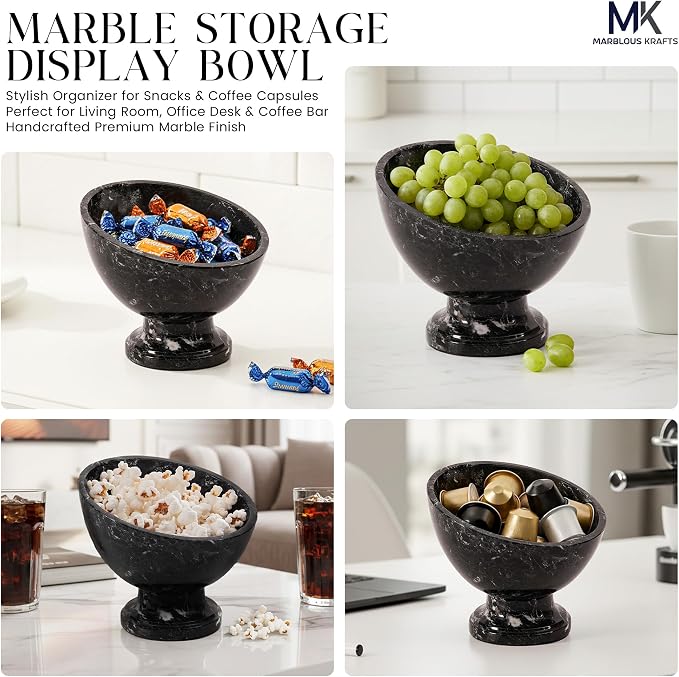 Marblous Krafts Marble Coffee Pod Holder Black Zebra 7 Inch Stone Bowl Coffee Bar Decor, Coffee Station Organizer for Countertop, Espresso Accessories Storage, K Cup & Pod Holder,