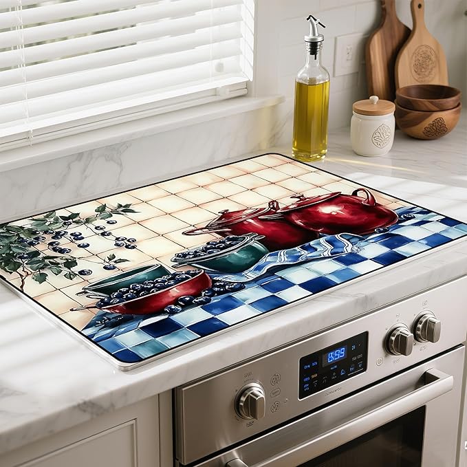 Heat-Resistant Glass Stove Top Cover with Anti-Slip Rubber Coating – Electric Stove Protector, Scratch-Resistant, Expands Counter Space, Stylish Kitchen Decor (Bilberry)